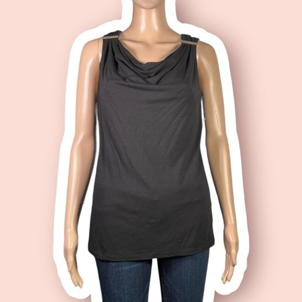 Vince Camuto Black Cowl Neck Top With Gold Toned Hardware Size Small - "Gwen"